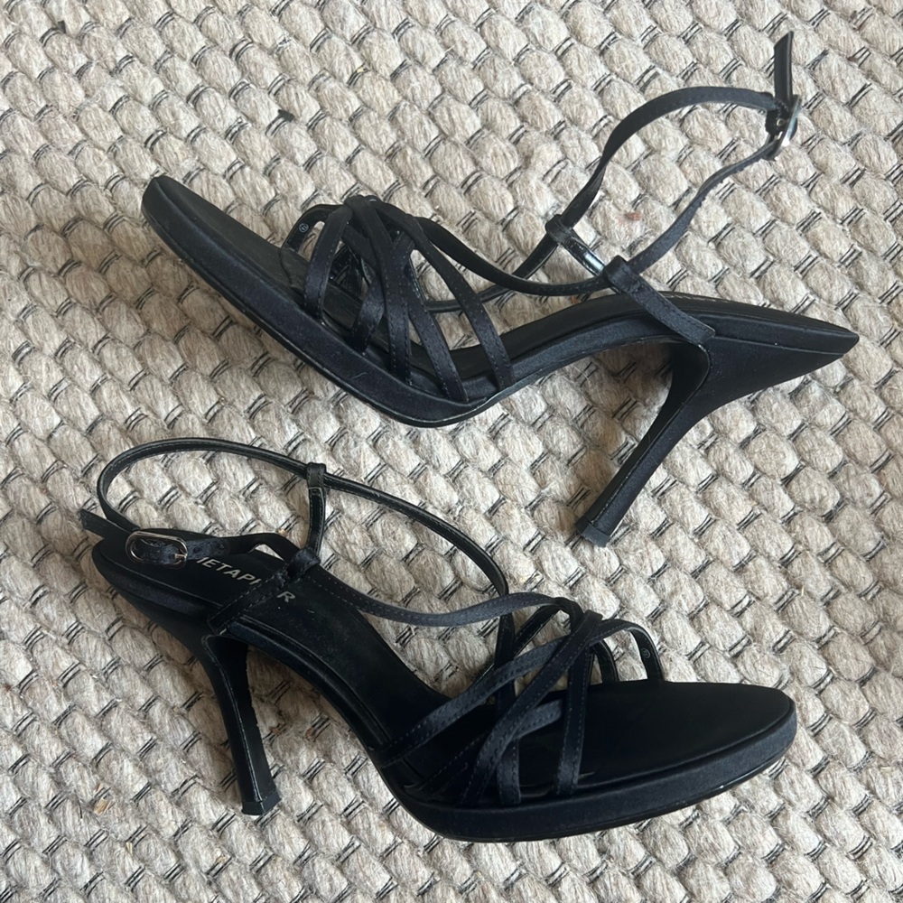 Y2K Vintage 90s Satin strap Metaphor Black Elegant Heels